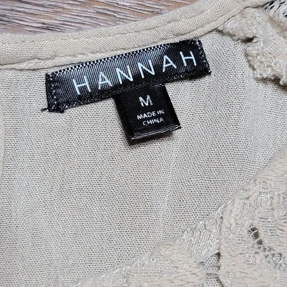 Hannah Blouse Light Tan Lace 3 Quarter Sleeve - Size Medium